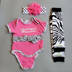 Las Vegas baby princess infant onesie outfit matching set with zebra leg warmers